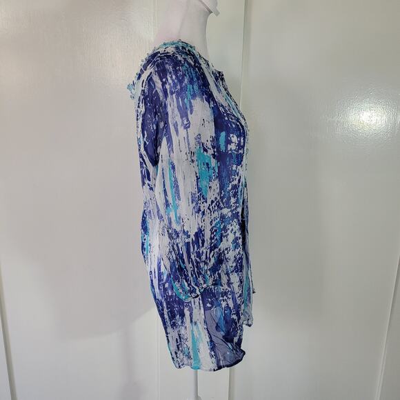 Soft Surroundings Size M 100% Silk Seaglass Tides Tunic Top Beaded Sheer Style - Picture 2 of 10